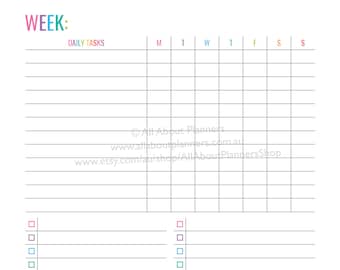 Weekly overview planner printable editable habit tracker checklist meals rainbow instant download letter size can resize to A5 or other