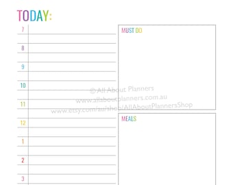 Daily planner printable editable schedule checklist meals priorities school project planner rainbow letter size can resize to A5 or other