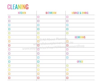 Cleaning checklist planner editable printable reminder cleaning insert list refill US letter size resize a5 personal size rainbow neutral