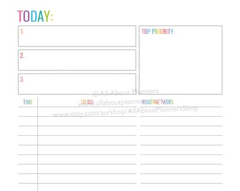 Daily planner printable editable schedule checklist meals priorities school project planner rainbow letter size can resize to A5 or other