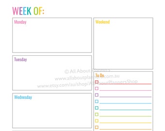 Weekly planner printable editable 1 page rainbow checklist cleaning shopping project planner letter size can resize to A5 or happy planner