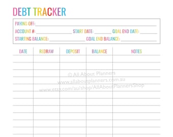 Debt tracker printable editable insert payments expenses spending income simple template planner rainbow money tracker finance pay off pdf