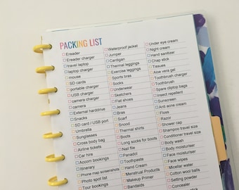 Packing List editable printable planner insert list refill travel planning organizer agenda US letter size resize a5 personal size half