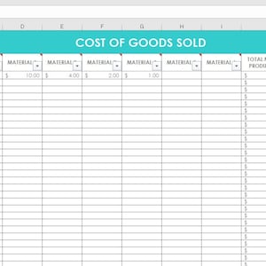 Cost of goods sold inventory spreadsheet etsy seller tool shop management retail supplies materials wholesale pricing worksheet excel forms