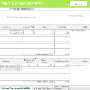 Pricing Calculator shop management Tool Etsy Sellers handmade product, cost of goods sold, COGS, worksheet spreadsheet excel file image 2