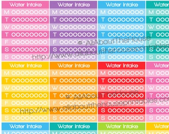 Hydrate Planner Stickers weekly sidebar daily routine habit tracker h20 water intake Printable Full Box mambi functional Rainbow FB76