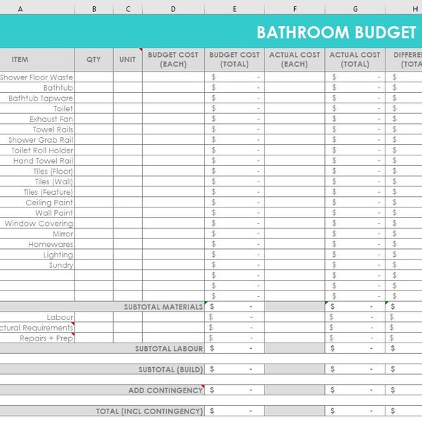 Bathroom renovation budget spreadsheet organizer ensuite wish list budget per item excel google sheet home diy building supplier remodelling