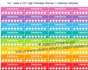 Medicine Pill Tracker Planner Stickers Printable Daily Pill Dosage Health 1.5" wide x 0.5" Rainbow  made for Erin Condren ECLP Plum Paper