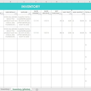 Inventory spreadsheet etsy seller tool shop management supplies materials cost of goods sold wholesale retail pricing worksheet excel forms
