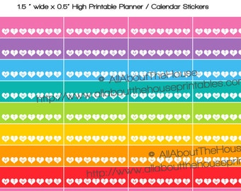 Habit Planner Stickers Printable Hearts Daily Routine 1.5"W x 0.5"H Rainbow  Weekly Tasks made for Erin Condren ECLP Plum Paper Ol040