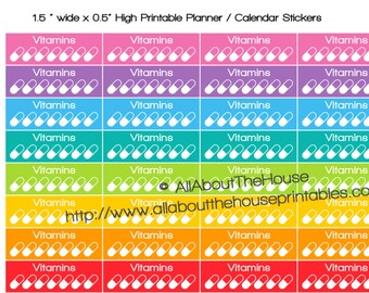 Vitamin Tracker Planner Stickers Printable Daily Pill Dosage 1.5" wide x 0.5" Rainbow  made for Erin Condren ECLP Plum Paper Kikki K Filofax