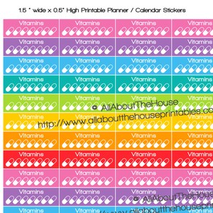 Vitamin Tracker Planner Stickers Printable Daily Pill Dosage 1.5 wide x 0.5 Rainbow made for Erin Condren ECLP Plum Paper Kikki K Filofax 画像 1