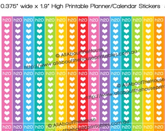 Hydrate Planner Stickers Checklist Printable 1.9" Lx0.375" W Drink up H20 daily water intake tracker Rainbow  ECLP Plum Paper L072