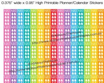 Hydrate Planner Stickers Checklist Printable 1.9" Lx0.375" W Drink up H20 daily water intake tracker Rainbow  ECLP Plum Paper L074