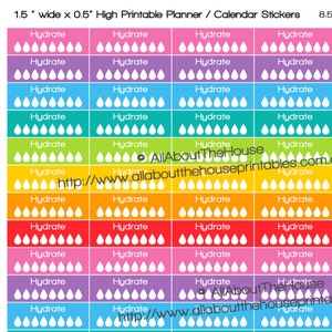 Hydrate Printable Calendar Planner Stickers Water Intake Tracker 1.5 wide x 0.5 Rainbow 2015 Planner made for Erin Condren ECLP ect OL147 image 1