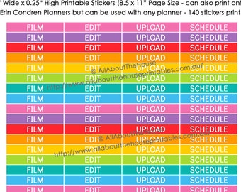 Printable Planner Stickers Morning, Day Night size vlogging Erin Condren header stickers or any planner flim, edit, upload, schedule (ECLP2)