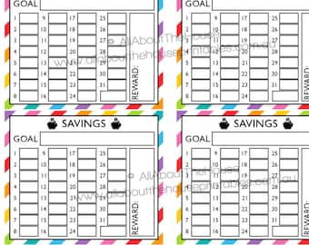 Savings planner stickers notes page Printable money piggy bank made for Erin Condren ECLP Rainbow monthly tracker happy plum NPTS5