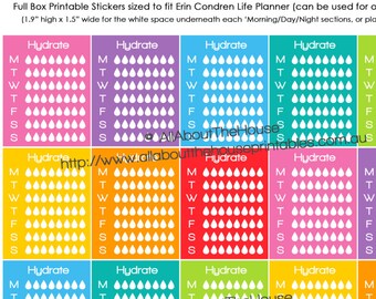 Hydrate Planner Stickers Daily Weekly Printable Calendar Stickers Full Box or Sidebar  made for Erin Condren Happy Planner Accesory Rainbow