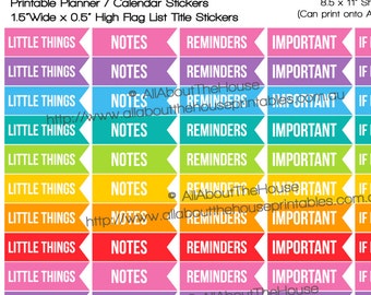 Everyday life planner flags, little things, notes, reminder, important, if i have time, list maker, Flag Planner Stickers printable - LTF009