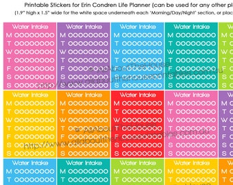 Hydrate Planner Sticker weekly sidebar daily routine habit tracker h20 water intake Printable Full Box size for Erin Condren functional FB77