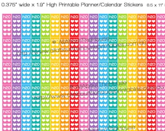 Hydrate Planner Stickers Checklist Printable 1.9" Lx0.375" W Drink up H20 daily water intake tracker Rainbow  ECLP Plum Paper L077