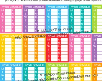 Work Planner Stickers Printable made for Erin Condren Full Box Rainbow sidebar work schedule shift routine tracker mambi happy planner FB197