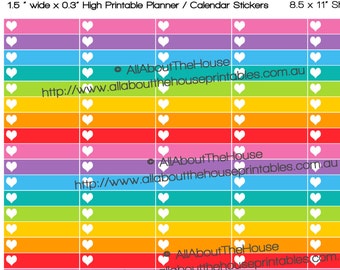 Heart Planner Stickers Imprimible hecho para Erin Condren ECLP 1.5"w x 0.3"H construye una lista horizontal vertical para hacer ciruela papel Rainbow WS002