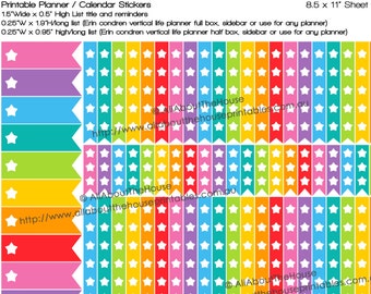 Star List Flag Planner Stickers Checklist Printable 1.9" L x 0.25" W Rainbow  ECLP Plum Paper Fl003