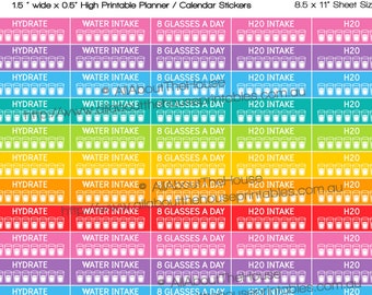 Hydrate planner stickers 8 glasses a day Water Intake Tracker 1.5" wide x 0.5" Rainbow 2017 Planner  made for Erin Condren ECLP ect OL304