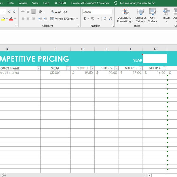 Pricing comparison market research competitor analysis shop management Tool Etsy Sellers handmade product, worksheet spreadsheet excel file