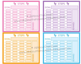 Steps planner stickers notes page Printable exercise health fitness made for Erin Condren ECLP Rainbow monthly tracker happy plum NPTS9