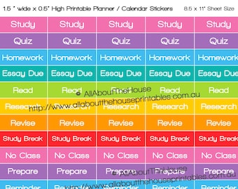 Printable Calendar /  Planner Stickers Study School College Organization Rainbow happy planner Plum Paper, Kikki K, filofax ect. Instant DL