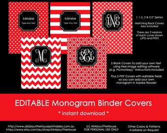 editable printable monogram binder cover and spine chevron etsy