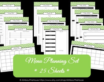 green editable menu planner printables meal planning etsy