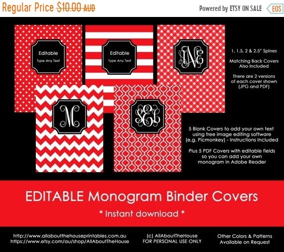ON SALE Editable Printable Monogram Binder Cover And Spine Etsy