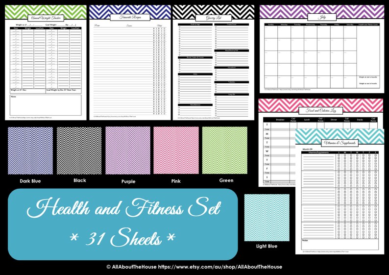 LIGHT BLUE Health and Fitness Printables Workout Printables Meal Planner Home Organisation Household Binder 31 sheets Instant download image 5