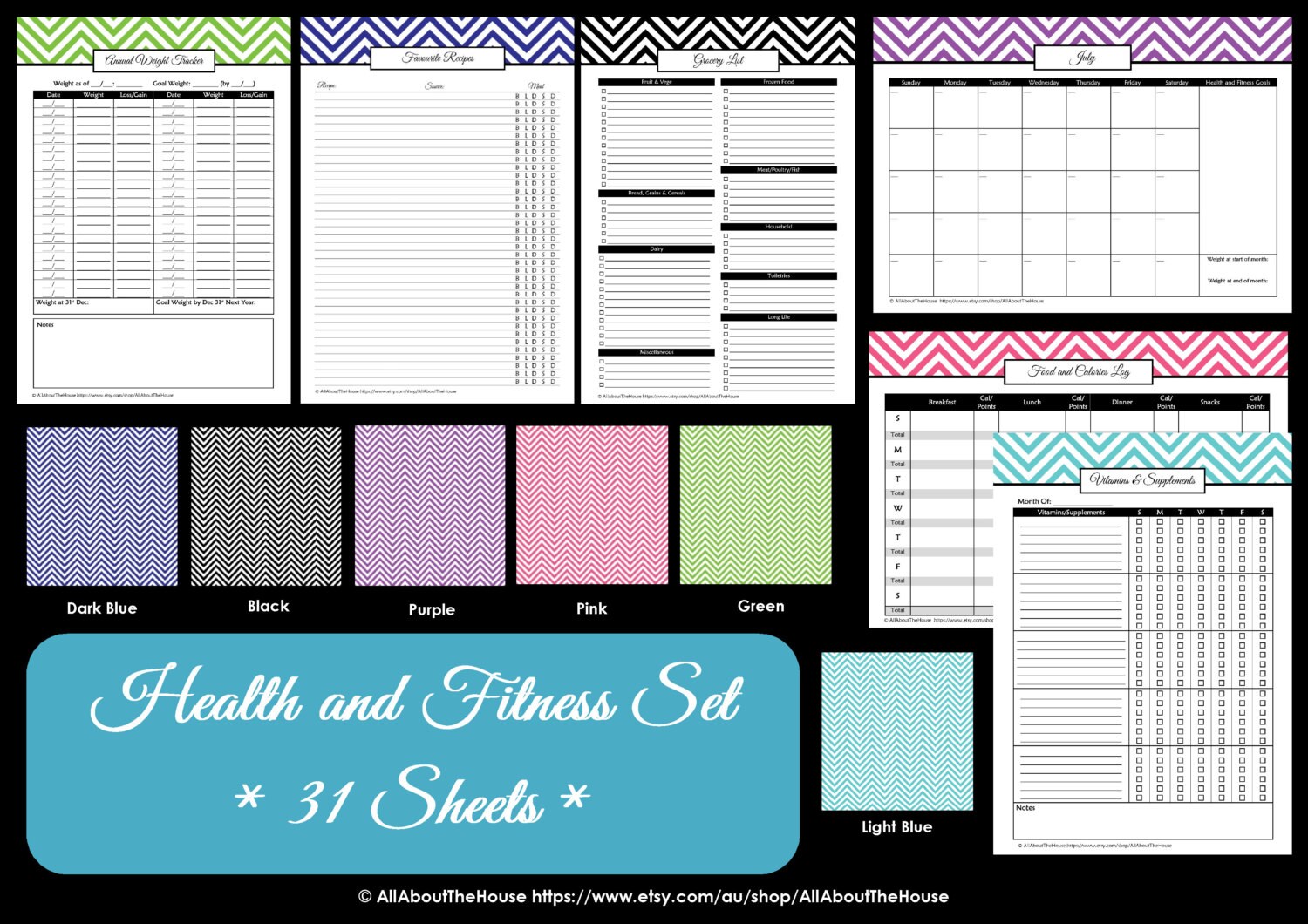 LIGHT BLUE Health and Fitness Printables Workout Printables - Etsy