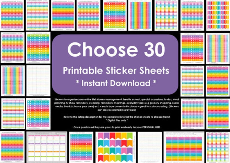 Birthday Stickers Printable Calendar / Planner Stickers 1 1.5 wide x 0.5 Rainbow 2015 Planner made for Erin Condren ECLP Plum Paper etc. image 4