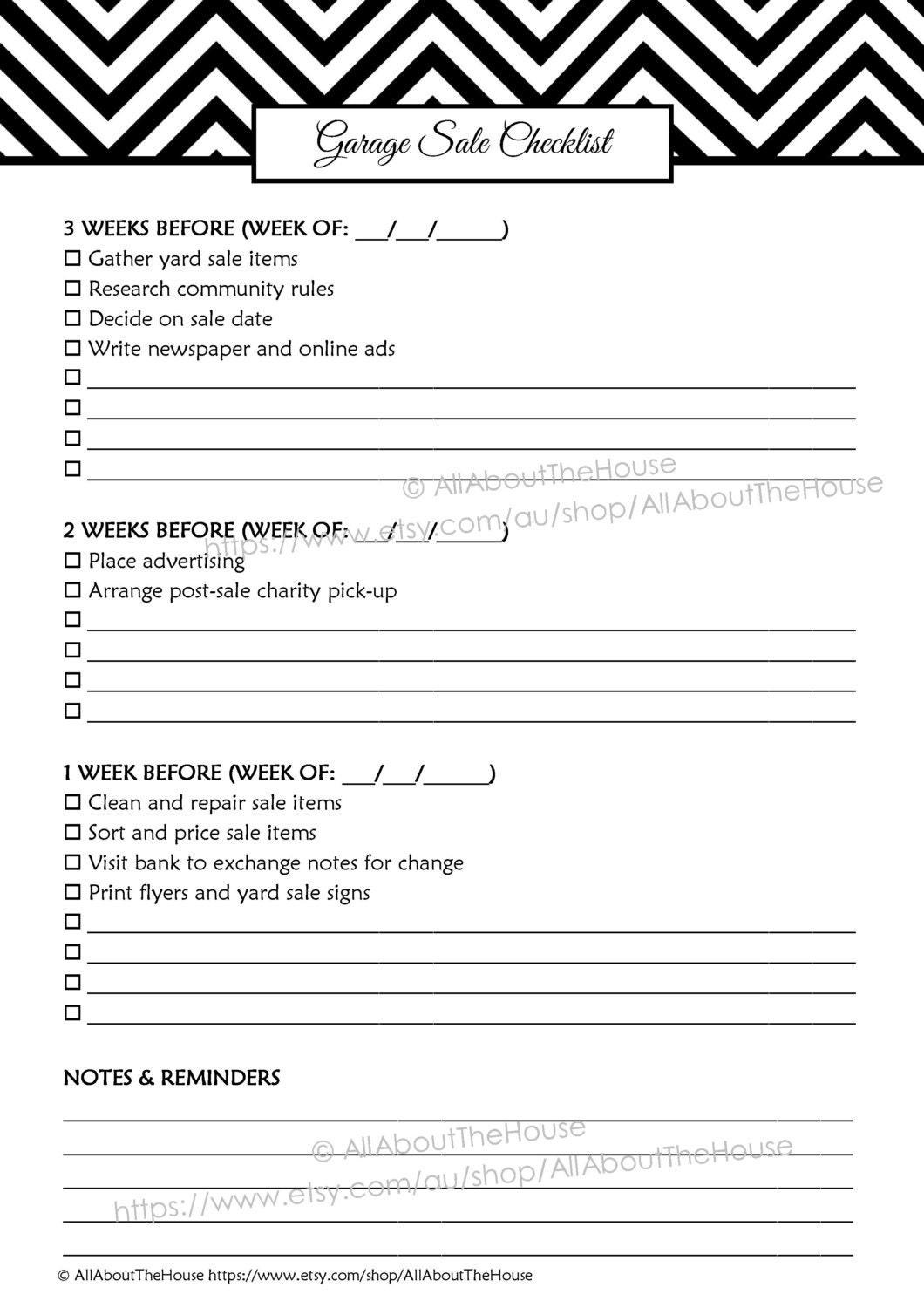 BLACK EDITABLE Garage Sale Planner Yard Sale Organizer Printables ...