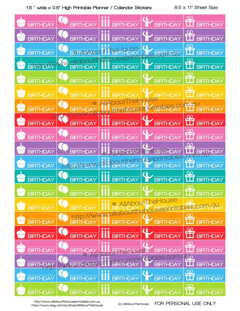 Birthday Printable Planner Stickers Organization cake party image 1