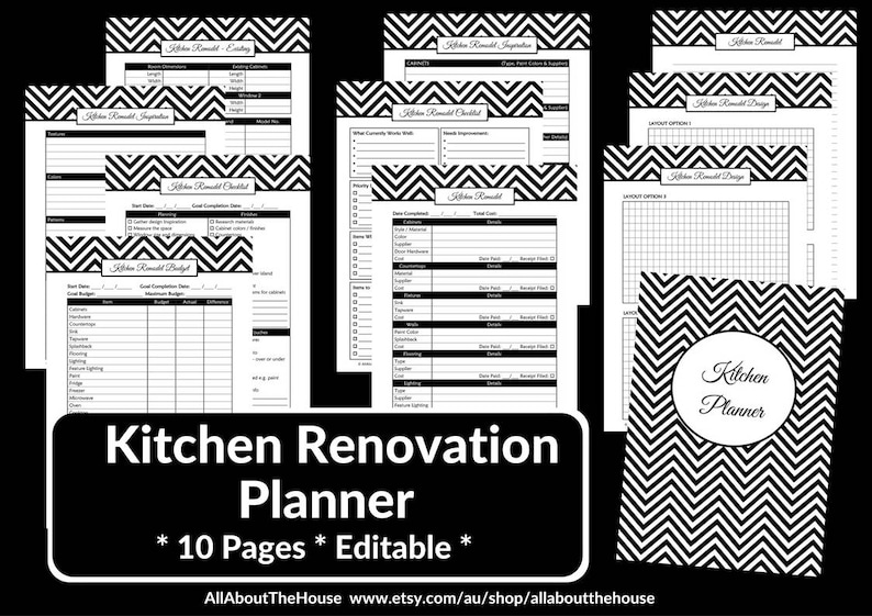 Kitchen remodel checklist planner printable renovation home improvement diy inspiration budget layout editable template pdf instant download image 1