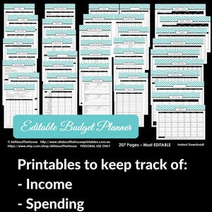 Budget planner LIGHT BLUE EDITABLE printable Household Binder Chevron debt savings banking tax account Budget template Finance money spende image 6