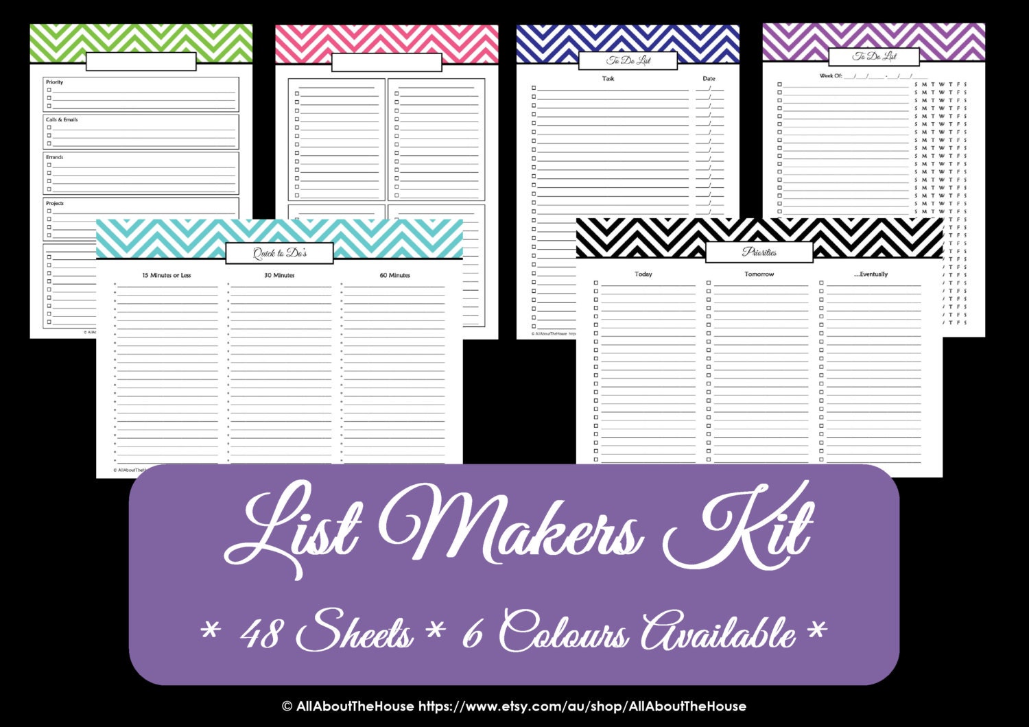 EDITABLE List Makers Kit Chevron Printable PDF Printable | Etsy