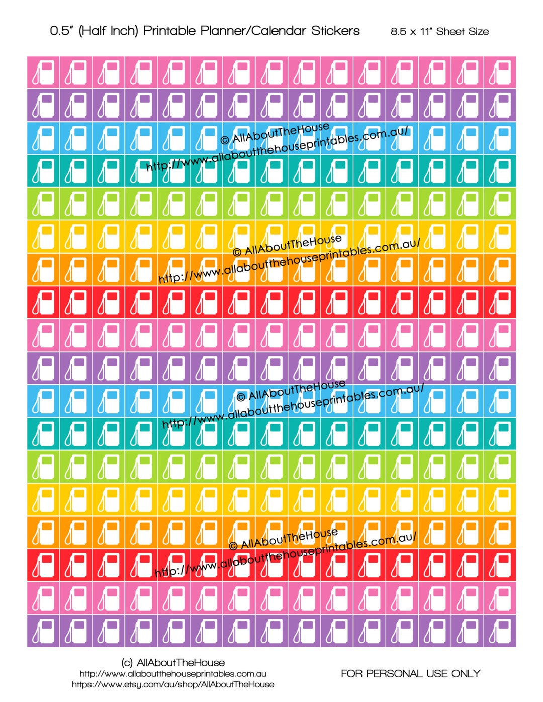 Gas Pump Car Fuel Mileage Printable Planner Stickers Icon Mini Etsy