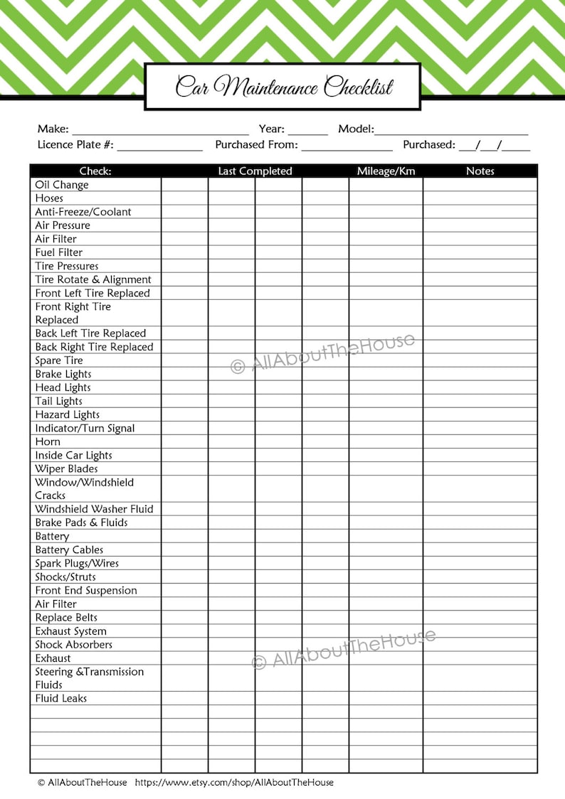 GREEN EDITABLE Home & Inventories Kit Chevron Printable PDF Printable Planner Car Maintenance Pantry-Binder Cover and Spine image 5