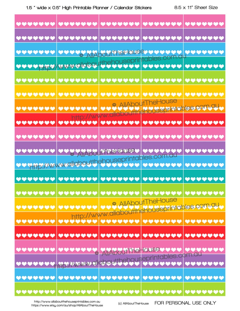 Habit Planner Stickers Printable Hearts Daily Routine 1.5W x 0.5H Rainbow Weekly Tasks made for Erin Condren ECLP Plum Paper Ol040 image 3