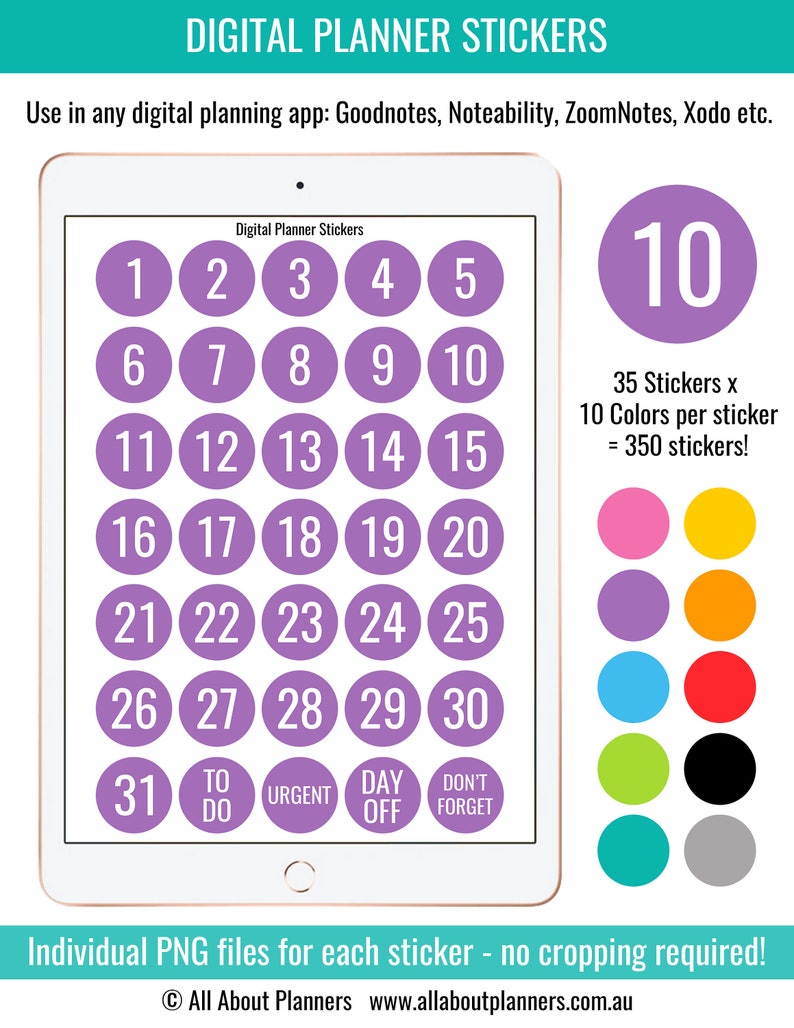 digital planner stickers date dots numbers 1 to 31