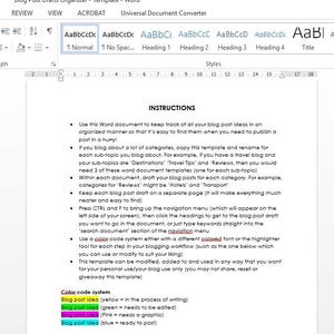 Blog post organizer template microsoft word color coded checklist printable planner editorial calendar DIY INSTANT Download editable custom image 2