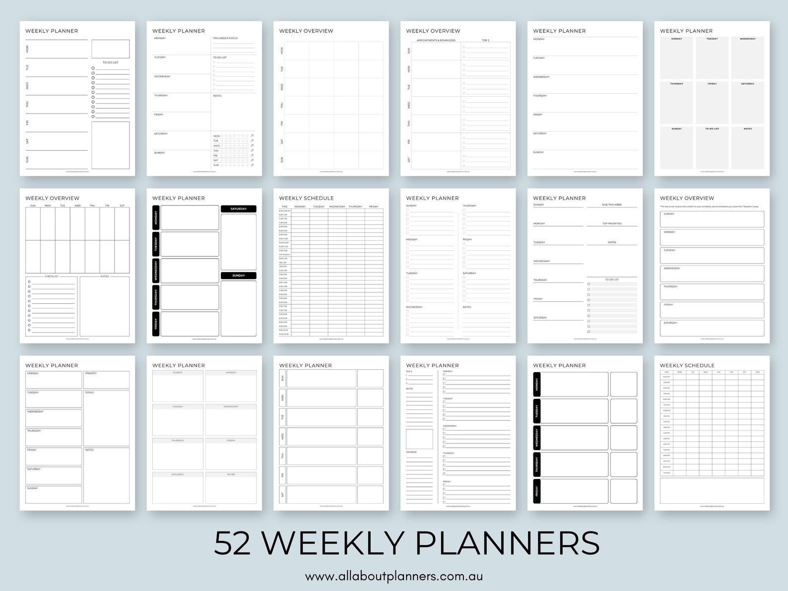 Undated Week Weekly Planner Printable Undated Week on 1 Page Layout Monday Sunday ...
