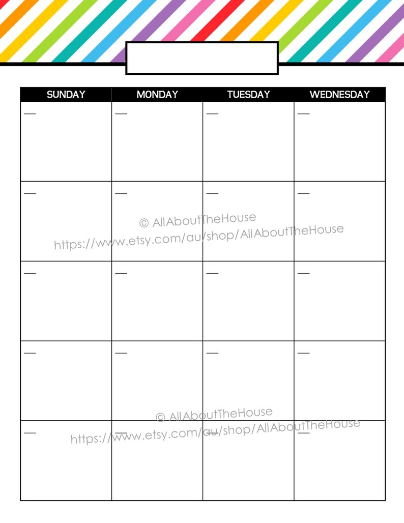 Printable Calendar 2 Page Monthly Calendar Printable Rainbow Etsy